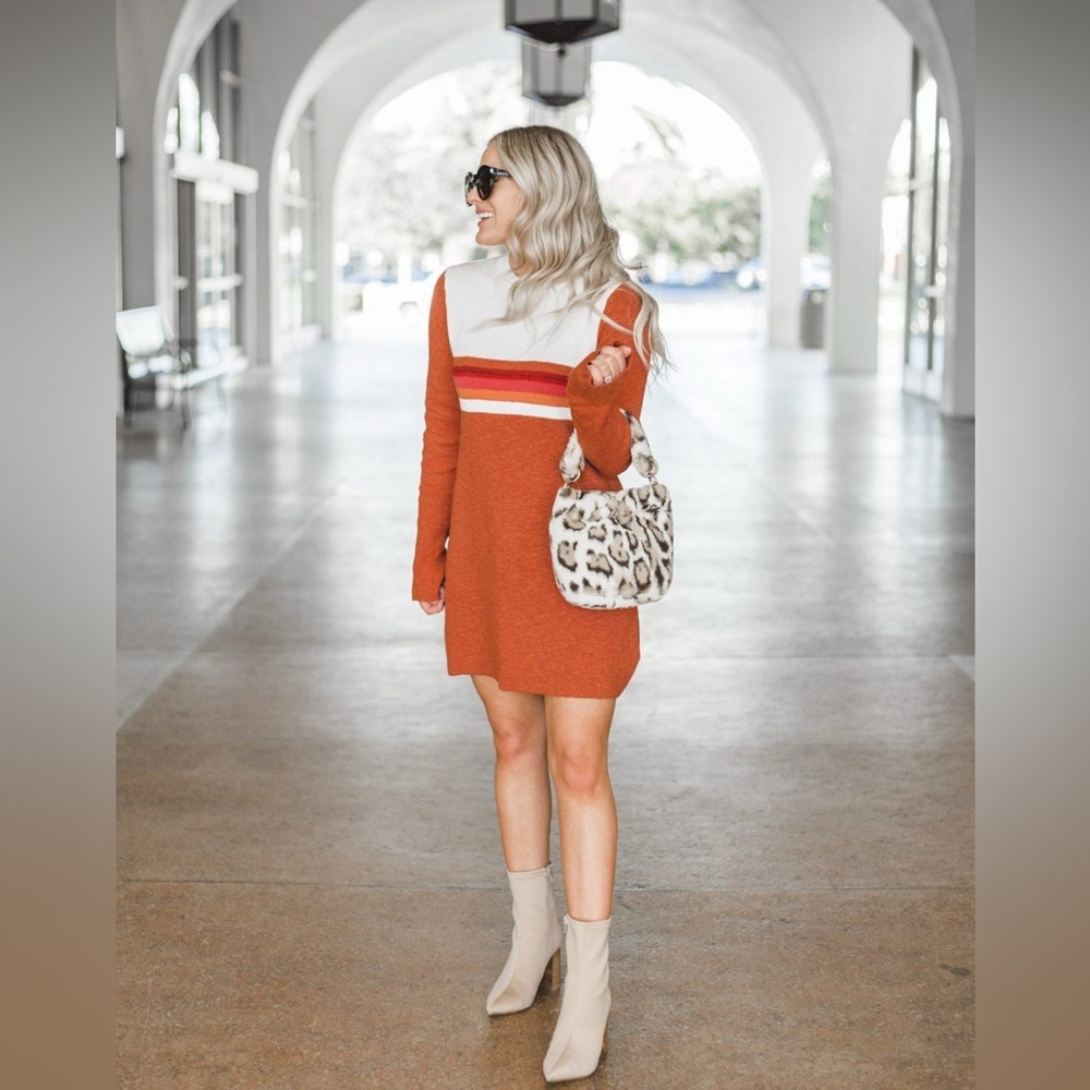 Free People Womens Colorblock Sweater Dress Orange Size medium Preloved - Picture 14 of 14
